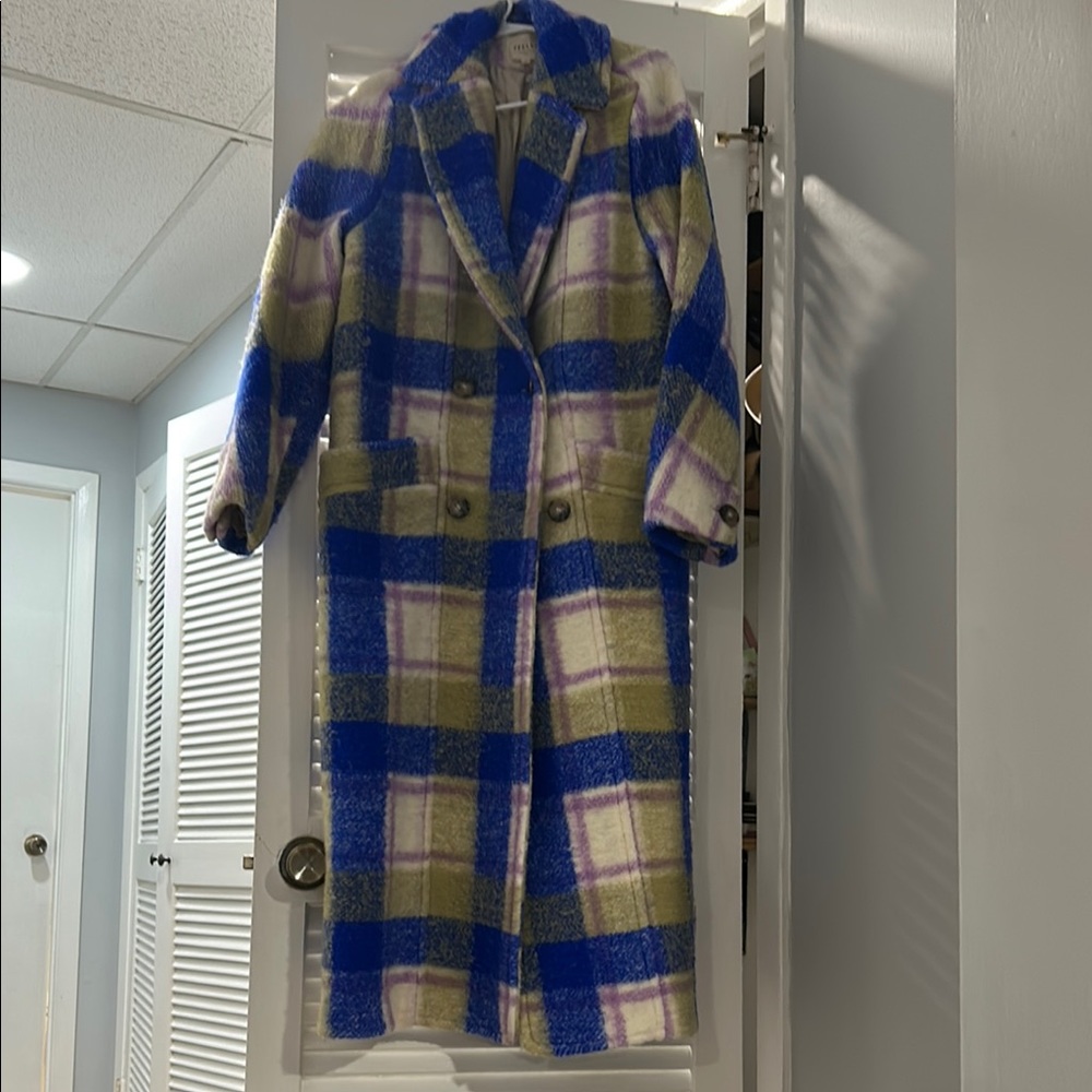 Sezane Blue and Green Teddy Jacket Cozy Oversized Fit